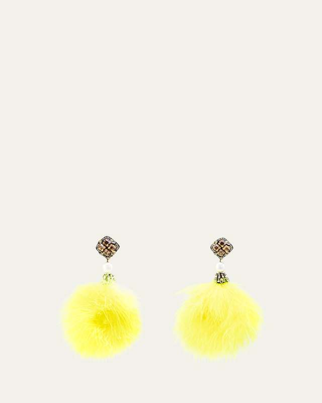 Feather Pom Pom Earrings